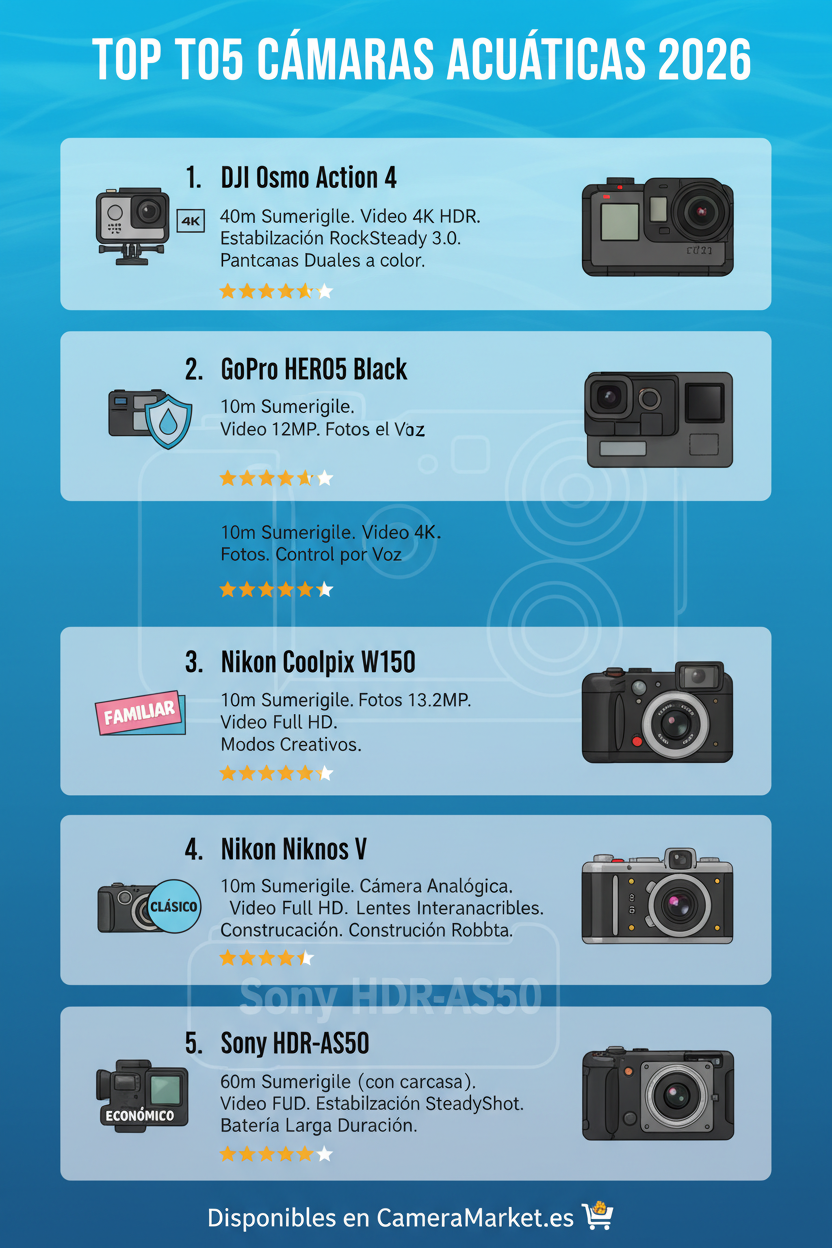 Las 5 Mejores Cámaras de Fotografía Acuática en 2026 | Guía Completa España