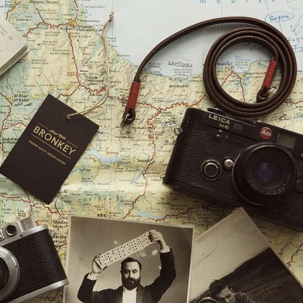 Tokyo #102 - Brown & Red leather camera strap