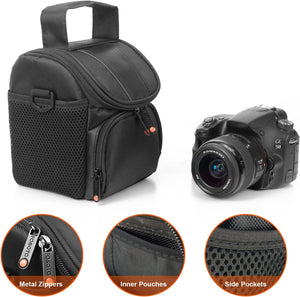 FOSOTO Bolsa Protectora para Cámaras DSLR, Estuche para Cámara, Bolso Bandolera para Canon EOS 2000D 4000D 90D 6D M50, Nikon D3500 D3200 D7000, Sony Alpha 7IV 6400, Olympus OM-D E-M10 (Negra)