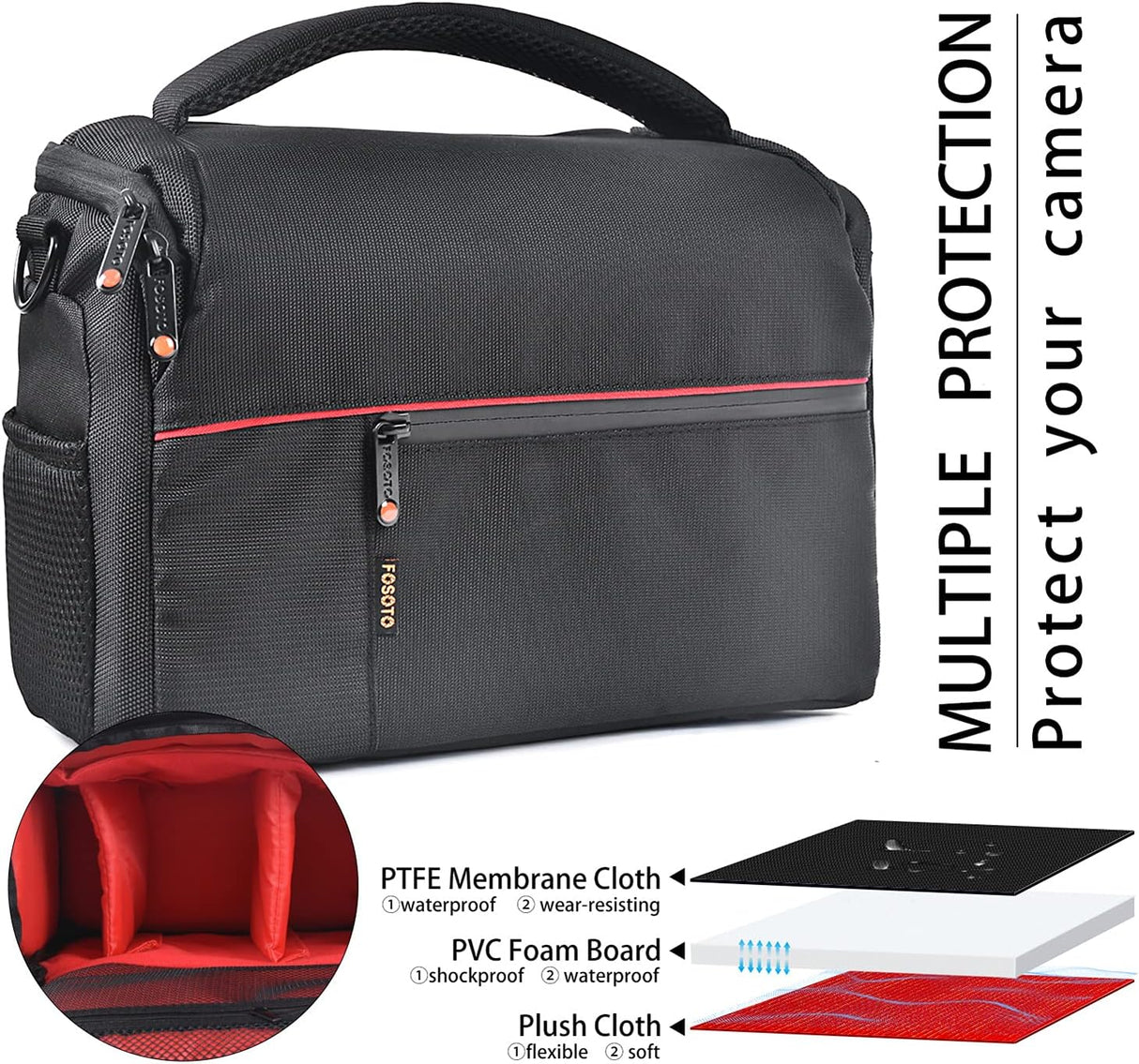 FOSOTO Bolsa Funda Cámara Réflex DSLR SLR Negra de Hombro Antigolpe para Canon Powershot SX540 SX530 SX530 SX60, Nikon B500 D3500, D7500 Sony DSC HX400V a7II a6400, Panasonic LUMIX DC-S5KE-K