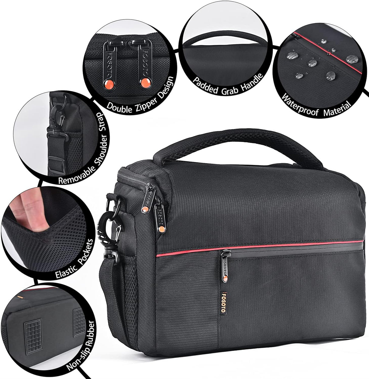 FOSOTO Bolsa Funda Cámara Réflex DSLR SLR Negra de Hombro Antigolpe para Canon Powershot SX540 SX530 SX530 SX60, Nikon B500 D3500, D7500 Sony DSC HX400V a7II a6400, Panasonic LUMIX DC-S5KE-K